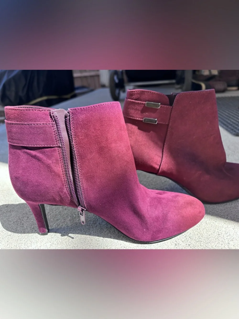 Alfani Women’s Burgundy Suede Ankle Boots - Stylish Kitten Heel size 7.5 - Picture 10 of 12